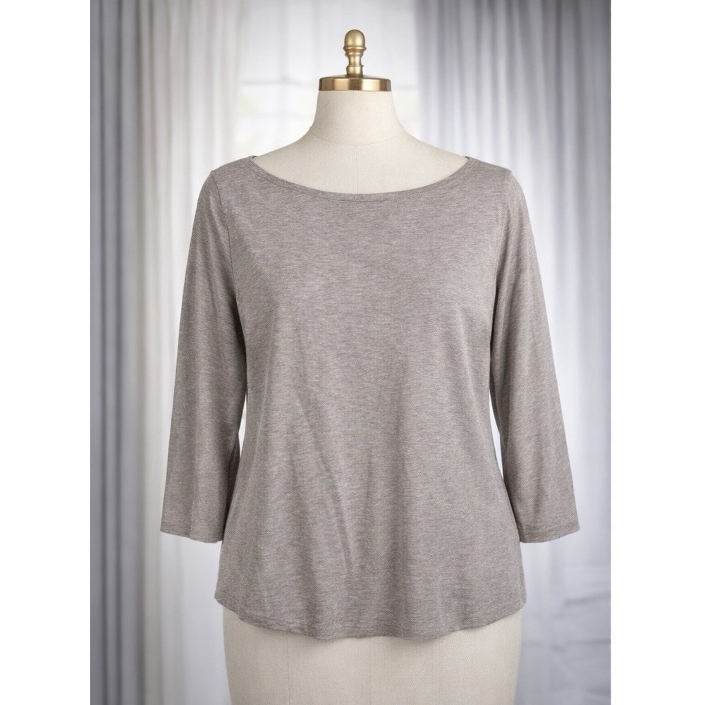 Garnet Hill Luxury Tee Organic Pima Cotton Stretch 3/4 Sleeve Tan Beige‎ Medium